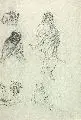 Charles Feodor Welsch, (zugeschr.), Skizzen aus Ägypten, Um 1875, Graphitzeichnung auf grauem Papier