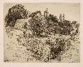 Louis Daguerre, Bruno Héroux, Dörfliche Landschaft, Um 1920, Radierung in Braun