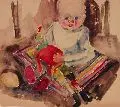 Erhard Dörner, Kind mit Puppe. 1920er Jahre, Aquarell