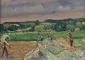 Hanns Schubert, Erntelandschaft, 1945, Öl auf Sperrholz