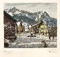 Paul Sollmann, Garmisch-Partenkirchen Floriansplatz, Um 1920, Kolorierte Radierung