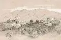 Alfred Thon, Südländische Landschaft, Bleistiftzeichnung, weiß gehöht
