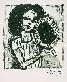 Otto Dix, Mädchen mit Sonnenblume, 1959, Lithographie in Grün auf Rives-Bütten