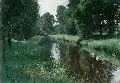 Johannes Mock, Sommerliche Flusslandschaft, 1899, Öl auf Malpappe