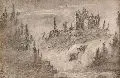 Burgruine im Wald im Mondschein by Johan Christian Clausen Dahl, Um 1815, Bleistiftzeichnung, die Lichtpartien nicht aufgehöht, sondern geschabt, offered Sep 2007