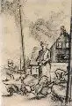 Willhart Muck, Frau, die Hühner fütternd, 1934, Kohlezeichnung