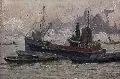 Wilhelm Eberhardt, Nebelstimmung Hamburger Hafen, 1923, Öl auf Malpappe