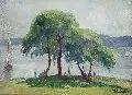 Friedrich August Herkendell, Am Wannsee bei Berlin, Öl auf Malpappe