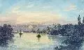 Johann Anton Castell, Schloß Pillnitz in der Abenddämmerung, im Hintergrund Dresden