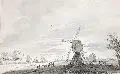 Cornelis Pronk, Holländische Landschaft mit Windmühlen, 1757, Federzeichnung in Tusche, laviert