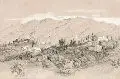 Alfred Thon, Südländische Landschaft, Bleistiftzeichnung, weiß gehöht