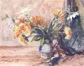 Karl Papesch, Blumen in einer Vase, Aquarell über Bleistift