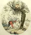 Johann Heinrich Ramberg, Belauschtes Liebespaar unter einer Weide, 1799, Aquarellierte Umrißradierung