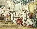 Johann Heinrich Ramberg, Die Jungfrauen-Probe oder: Die Überraschung im Kloster, 1800, Umrißradierung, aquarelliert