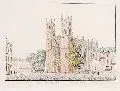 Karl Friedrich Thiele, Perspectivische Ansicht des Aeusseren der Kirche auf dem Werderschen Markt in Berlin, Kolorierter Kupferstich