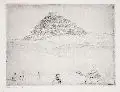 Hermann Struck, Zwei Graphiken - Wüstenlandschaft mit Pyramide, 1939, Radierungen auf chamoisfarbenem Papier