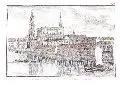 Carl Gottfried Nestler, Dresden, Ansicht der Catholischen Kirche von Neustadt (aus gesehen), Kupferstich, koloriert