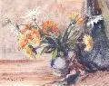 Karl Papesch, Blumen in einer Vase, Aquarell über Bleistift