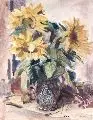 Karl Papesch, Sonnenblumen in einer Vase, 1981, Aquarell