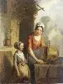 Adriaan De Braekeleer, Mutter und Tochter beim Putzen eines Kessels, Um 1860, Öl auf Holz