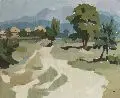 Gerhard Bondzin, Gebirgslandschaft, 1964, Öl auf Hartfaser