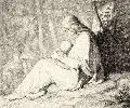 Hugo Bürkner, Genovefa, 1854, Radierung nach einer Zeichnung von Julius Hübner von 1837