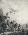 Jean Moyreau, La buvette des Cavaliers, 1753, Kupferstich nach einem Gemälde von Wouwermann