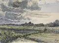 Oskar Frenzel, Boddenlandschaft, 1909, Aquarell auf chamoisfarbenem Papier