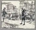 Emil Limmer, Friedrich der Große und Kandidat Linsenbarth, 1886, Feder- und Bleistiftzeichnung auf Rasterpapier