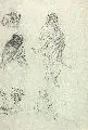 Charles Feodor Welsch, Skizzen aus Ägypten, Graphitzeichnung auf grauem Papier