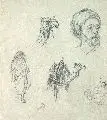 Charles Feodor Welsch, Skizzen aus Ägypten, Graphitzeichnung auf grauem Papier