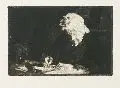 Walter Conz, Schreibende alte Dame am Tisch (Frau von Harder), Radierung in Braun