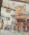 Frieda Strohmberg, Hinterhof, Aquarell auf Papier