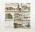 Joachim Ernst Scheffler, Scenographiae Lipsiacae, 1749, Kolorierter Kupferstich. 8 Leipziger Stadtansichten und ein Titelfeld u.li