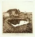 Walter Herzog, Landschaft mit Teich, 1987, Radierung in Braun