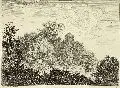 Felsige Landschaft mit Wasserfall und Rundturm auf einer Anhöhe by Christian Ludwig von Hagedorn, 1745, Radierung, offered Sep 2005