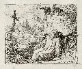 Otto Schwerdgeburth, Schlafender Eremit in felsiger Landschaft, Um 1850, Federzeichnung