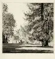 Heinrich Linzen, Gartenvilla mit Park, Radierung, Aquatinta