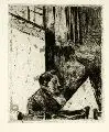 Lesser Ury, Rauchender Zeitungsleser im Café, Um 1920, Radierung