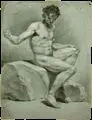 Moritz Steinla, Sitzender männlicher Akt, Um 1820, Bleistiftzeichnung auf blaugrauem Papier