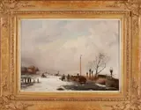 J. Freudenberg, Hollands wintergezicht met ijspret, Olieverf op paneel