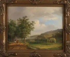 E. Meijer, Romantisch landschap, Olieverf op linnen