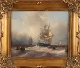 Louis Johan Hendrik Meijer, Zeegezicht met tweemasters, Olieverf op paneel