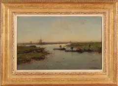 Poldergezicht met rietsnijders by Aris Knikker, Olieverf op linnen, offered Jul 2020