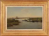 Poldergezicht met rietsnijders by Aris Knikker, Olieverf op linnen, offered Jul 2020