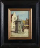 H. Bogman, Vrouwen op plein, Olieverf op paneel