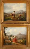 H. Hertling & Herzling?, 2x Romantische landschappen, Olieverf op paneel
