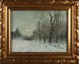 A. Hovings, Wintergezicht met cavalerie, Gouache op papier