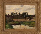 Cor Noltee, Landschap met boerderij, boer en koeien
