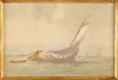 P.P. Schiedges, Platbodem op zee, 1856, Aquarel op papier